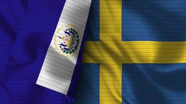 瑞典和萨尔瓦多实用国旗面料3D插图 — 图库照片