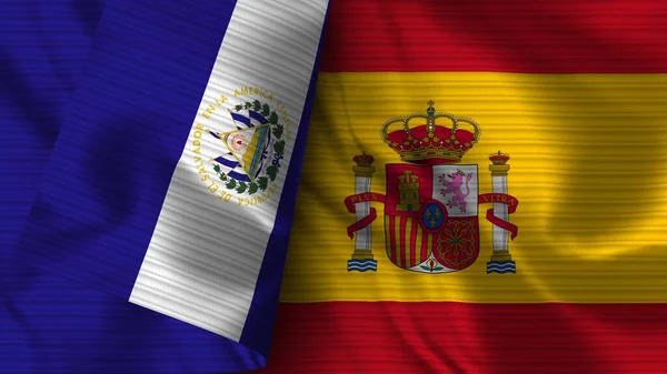 Spanyolország Salvador Realistic Flag Fabric Texture Illusztráció — Stock Fotó