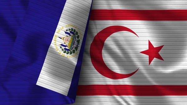 Turecká Republika Severní Kypr Salvador Realistic Flag Textilní Textura Ilustrace — Stock fotografie