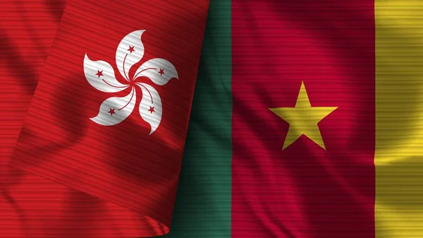 Cameroon Hong Kong Realistic Flag Fabric Texture Illustration — Stock Photo, Image