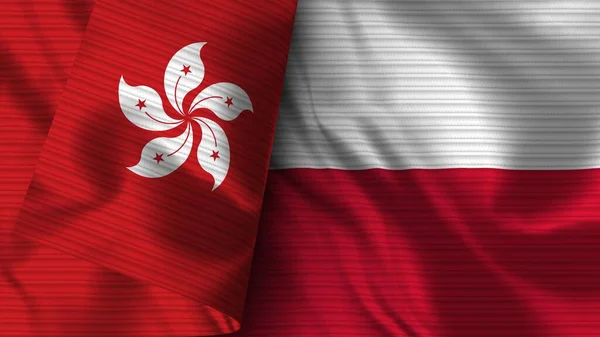 Polska Hongkong Realistyczna Flaga Tekstura Tkaniny Ilustracja — Zdjęcie stockowe