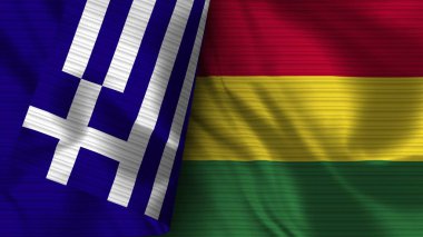 Bolivya ve Yunanistan Gerçekçi Bayrak Kumaşı Dokusu 3B Görüntü