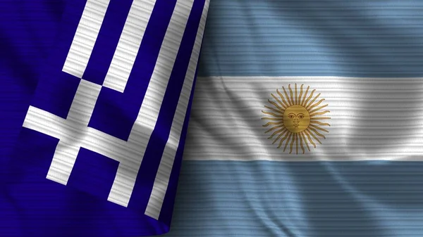 Argentinië Griekenland Realistische Vlag Stof Textuur Illustratie — Stockfoto