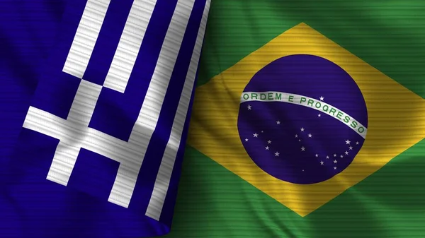 Brasil Grécia Realista Bandeira Tecido Textura Ilustração — Fotografia de Stock