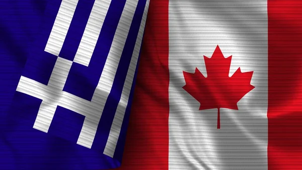 Kanada Grecja Realistyczna Flaga Tekstura Tkaniny Ilustracja — Zdjęcie stockowe