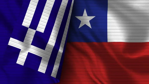 Chile Řecko Realistické Vlajky Textilní Textura Ilustrace — Stock fotografie
