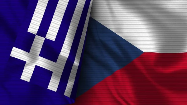 República Checa Grécia Realista Bandeira Tecido Textura Ilustração — Fotografia de Stock