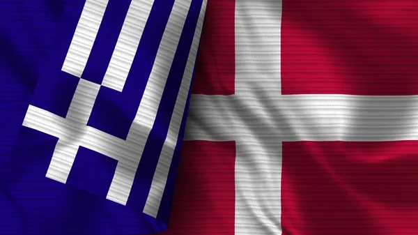 Danimarka Yunanistan Gerçekçi Bayrak Kumaşı Dokusu Görüntü — Stok fotoğraf