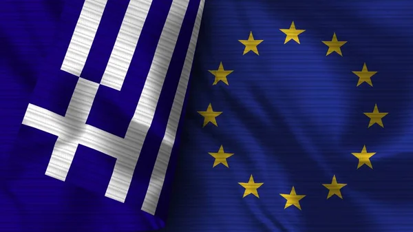 European Union Greece Realistic Flag Fabric Texture Illustration — Stock Photo, Image