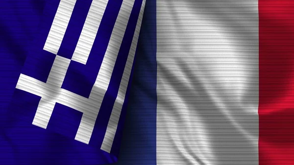 Francia Grecia Bandiera Realistica Tessuto Texture Illustrazione — Foto Stock