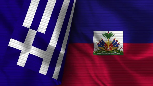 Haití Grecia Tela Bandera Realista Textura Ilustración —  Fotos de Stock