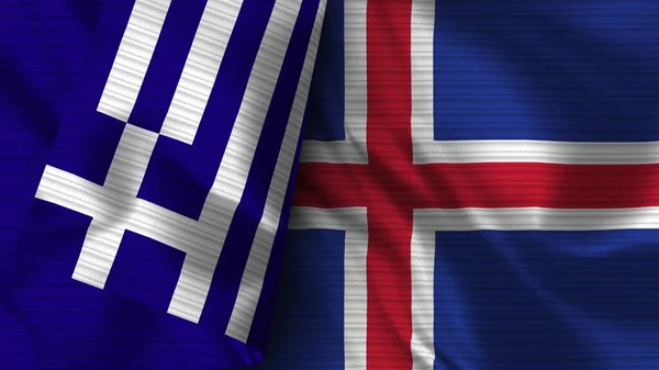 アイスランドとギリシャ Realistic Flag Fabric Texture 3Dイラスト — ストック写真