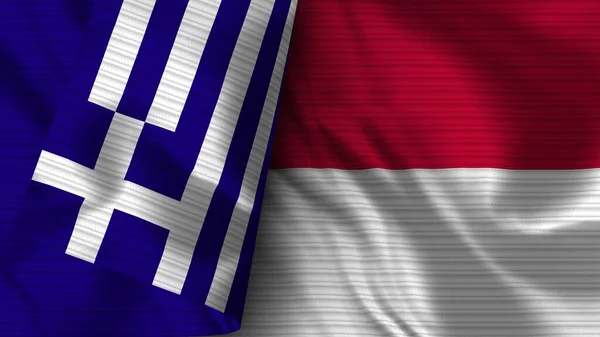 Indonesia Grecia Tela Bandera Realista Textura Ilustración —  Fotos de Stock