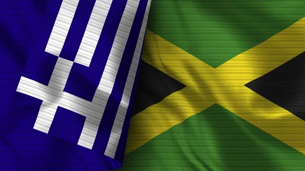 Jamaica Greece Realistic Flag Fabric Texture Illustration — Stock Photo, Image