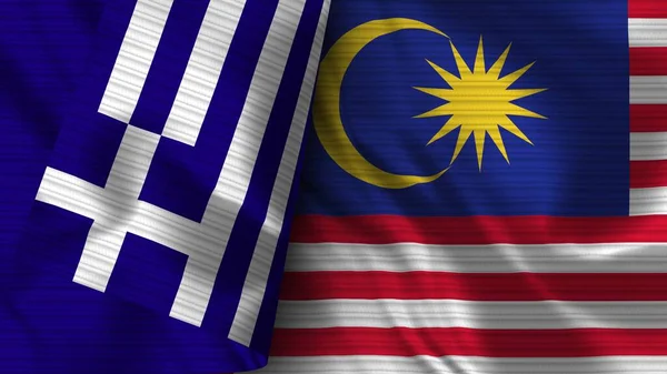 Malajsie Řecko Realistické Vlajky Textilní Textura Ilustrace — Stock fotografie