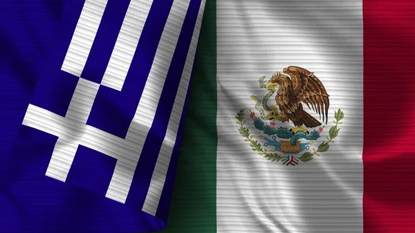 Mexico Greece Realistic Flag Fabric Texture Illustration — Stock Photo, Image