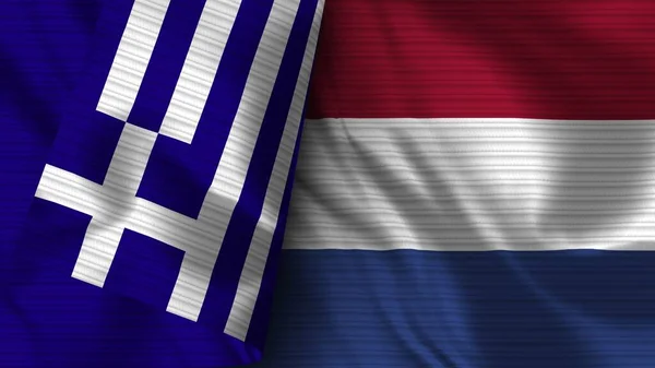Holanda Grécia Realista Bandeira Tecido Textura Ilustração — Fotografia de Stock