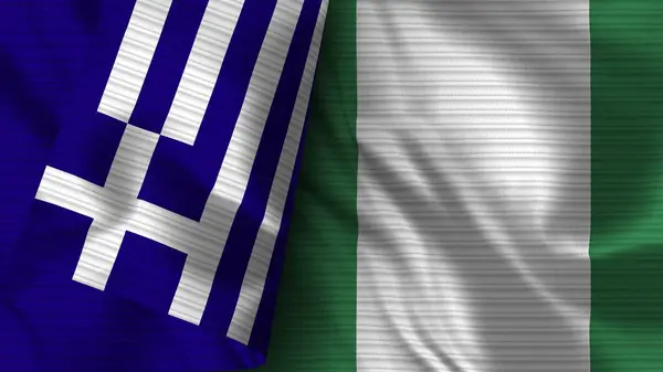 Nigeria Griekenland Realistische Vlag Stof Textuur Illustratie — Stockfoto