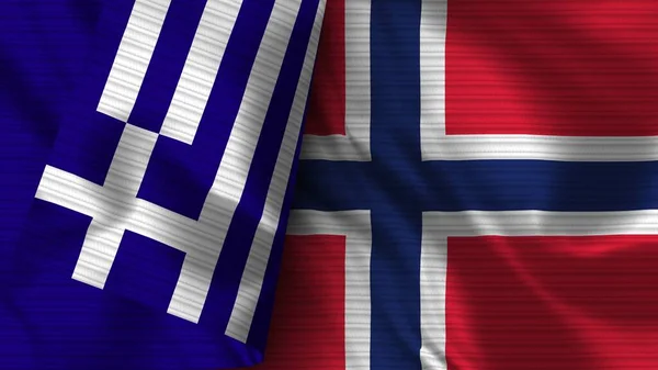 Norwegen Und Griechenland Realistische Flagge Textur Illustration — Stockfoto