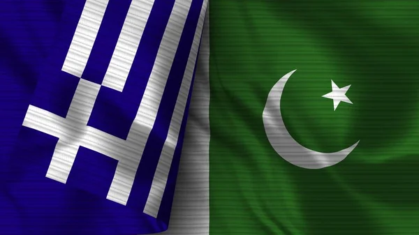 Pákistán Řecko Realistické Vlajky Textilní Textura Ilustrace — Stock fotografie