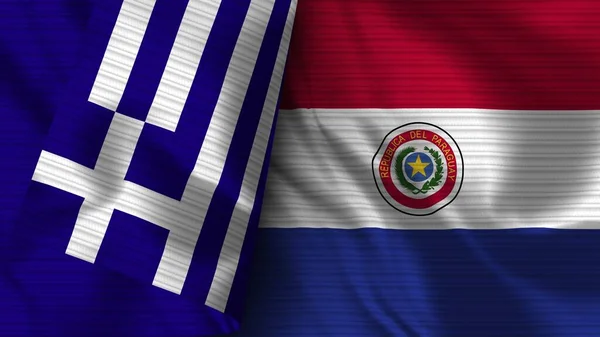 Paraguai Grécia Realista Bandeira Tecido Textura Ilustração — Fotografia de Stock