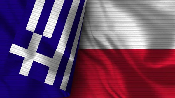 Polônia Grécia Realista Bandeira Tecido Textura Ilustração — Fotografia de Stock