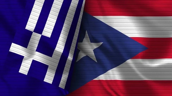 Puerto Rico Griekenland Realistische Vlag Stof Textuur Illustratie — Stockfoto