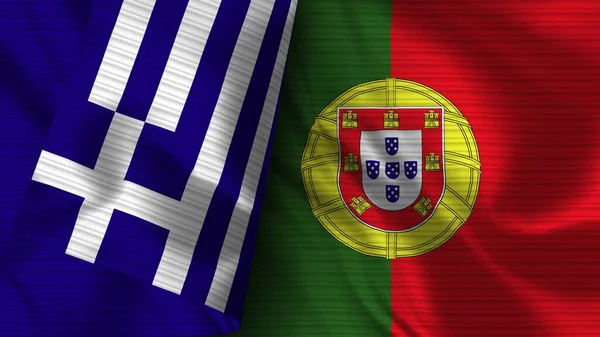 ポルトガルとギリシャ リアルな旗布テクスチャ3Dイラスト — ストック写真
