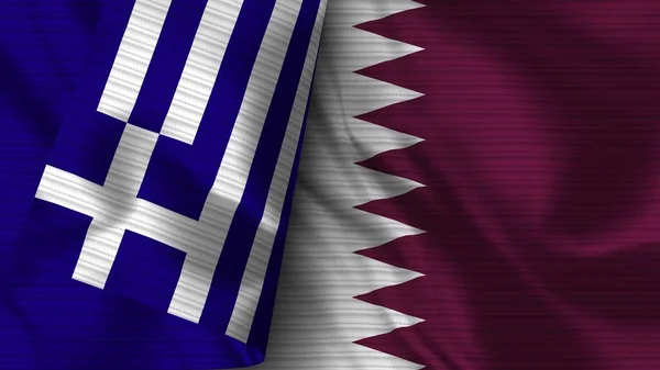 Katar Und Griechenland Realistische Flaggen Textur Illustration — Stockfoto