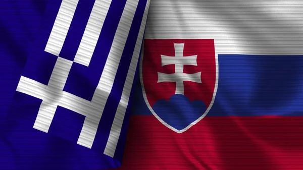 Slovakien Och Grekland Realistisk Flaggväv Textur Illustration — Stockfoto