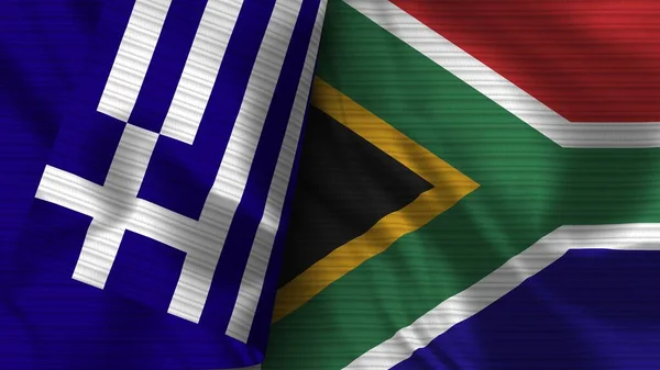 Dél Afrika Görögország Realisztikus Zászló Szövet Textúra Illusztráció — Stock Fotó