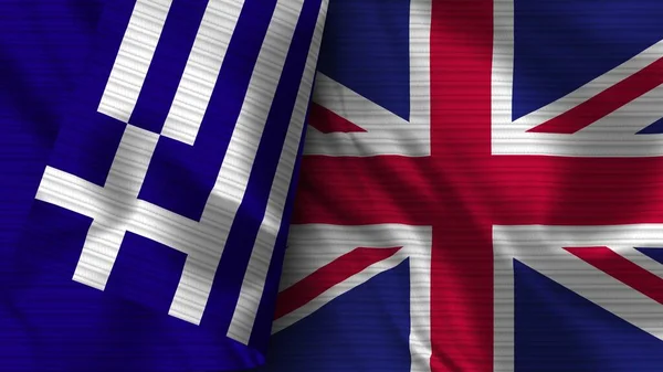 Großbritannien Und Griechenland Realistische Flaggengewebe Textur Illustration — Stockfoto