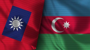 Azerbaycan ve Tayvan Gerçekçi Bayrak Kumaşı Dokusu 3B Görüntü