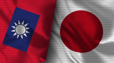 Japonya ve Tayvan Gerçekçi Bayrak Kumaşı Dokusu 3D Görüntü