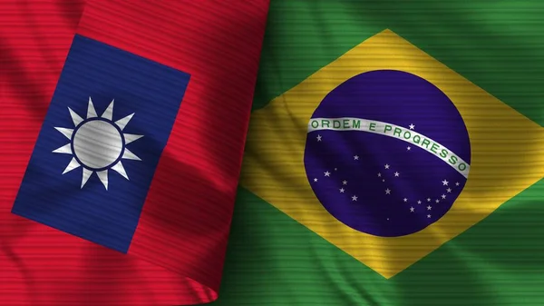 Brasil Taiwán Tela Bandera Realista Textura Ilustración — Foto de Stock