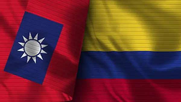 Kolombiya Tayvan Gerçekçi Bayrak Kumaşı Dokusu Görüntü — Stok fotoğraf