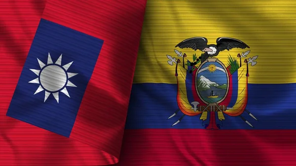Ecuador Tajvan Realisztikus Zászló Szövet Textúra Illusztráció — Stock Fotó