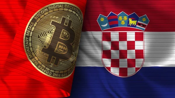 Kroatien Und Bitcoin Realistische Flagge Textur Illustration — Stockfoto