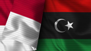 Libya ve Endonezya Gerçekçi Bayrak Kumaşı Dokusu 3B Görüntü