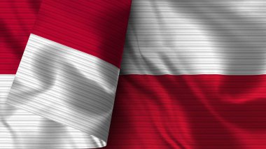 Polonya ve Endonezya Gerçekçi Bayrak Kumaşı Dokusu 3B Görüntü