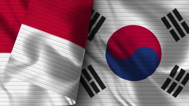 Güney Kore ve Endonezya Gerçekçi Bayrak Kumaşı Dokusu 3B Görüntü