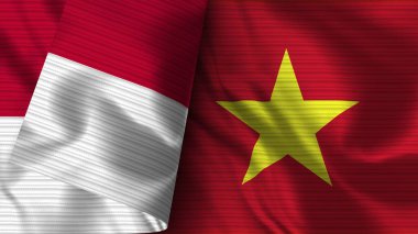 Vietnam ve Endonezya Gerçekçi Bayrak Kumaşı Dokusu 3D Görüntü