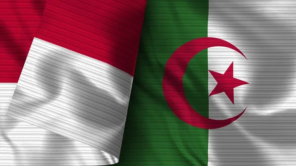 Algeria Indonesia Realistic Flag Fabric Texture Illustration — 스톡 사진