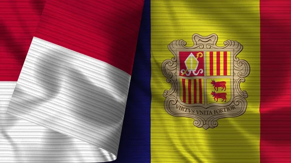 Andorra Indonézia Realisztikus Zászló Szövet Textúra Illusztráció — Stock Fotó
