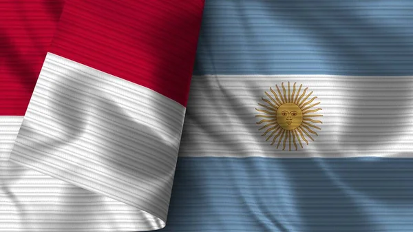 Argentína Indonézia Realisztikus Zászló Szövet Textúra Illusztráció — Stock Fotó