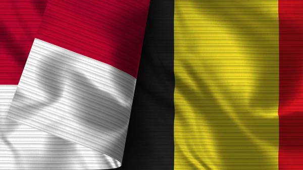 Belgien Und Indonesien Realistische Fahnen Textur Illustration — Stockfoto