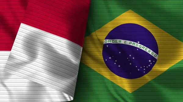 巴西和印度尼西亚的实际国旗面料3D插图 — 图库照片