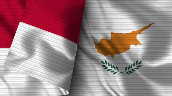 Kypr Indonésie Realistické Vlajky Textilní Textura Ilustrace — Stock fotografie