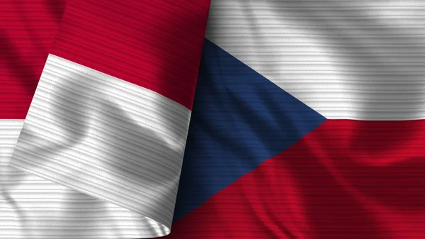 Csehország Indonézia Realisztikus Zászló Szövet Textúra Illusztráció — Stock Fotó