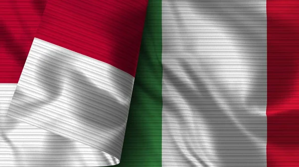 Italië Indonesië Realistische Vlag Textuur Illustratie — Stockfoto